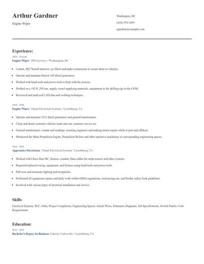 Engine Wiper Resume