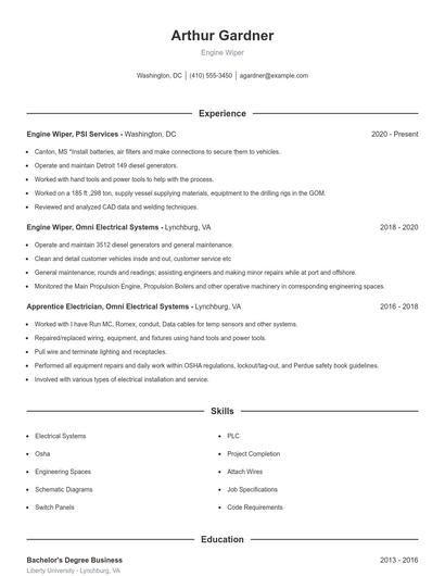 Engine Wiper Resume