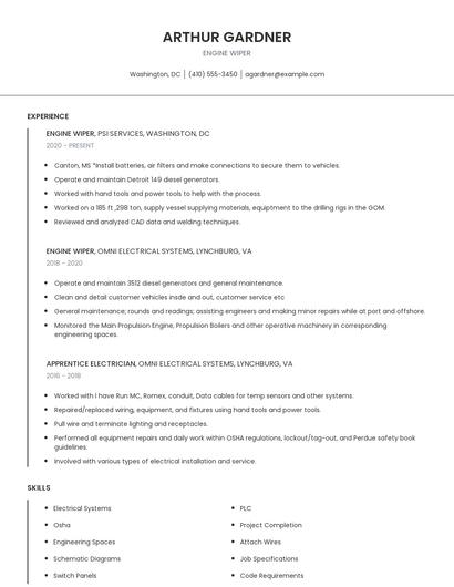 Engine Wiper Resume