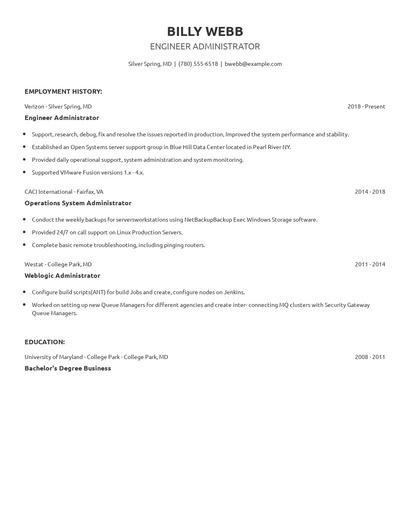 Engineer Administrator Resume