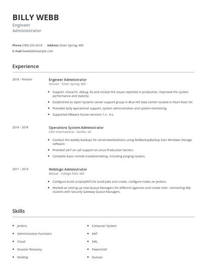 Engineer Administrator Resume