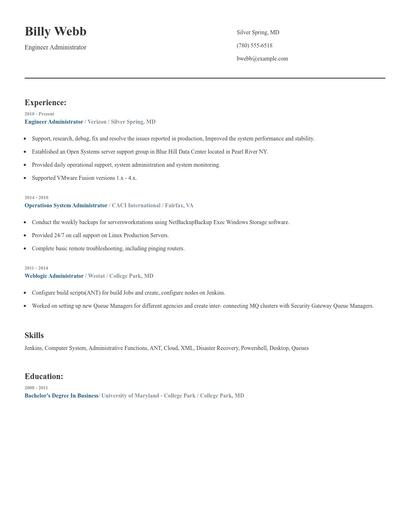 Engineer Administrator Resume