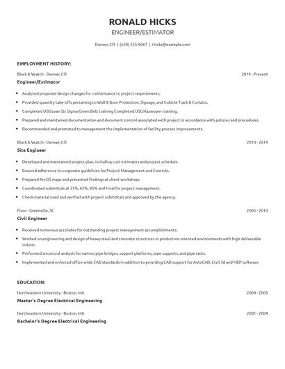 Engineer/Estimator Resume
