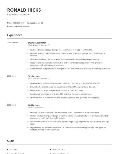 Engineer/Estimator Resume