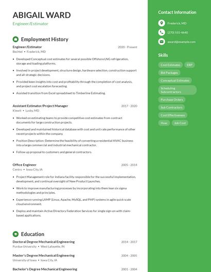 Engineer/Estimator Resume