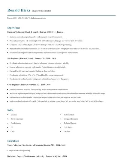 Engineer/Estimator Resume