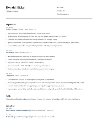 Engineer/Estimator Resume