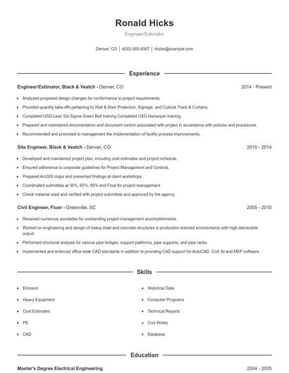 Engineer/Estimator Resume