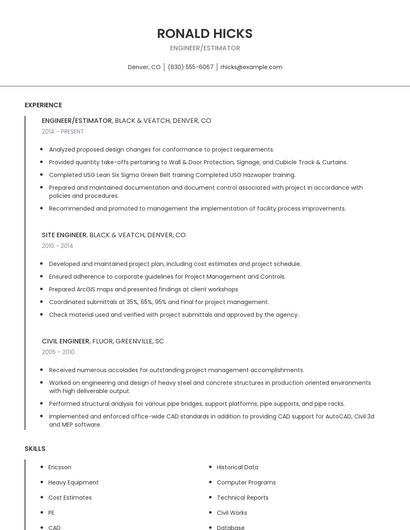 Engineer/Estimator Resume