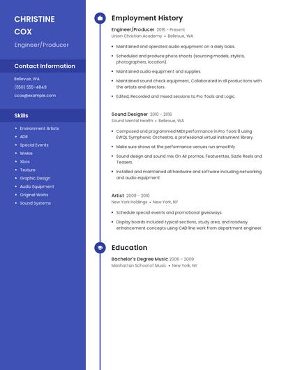 Engineer/Producer Resume