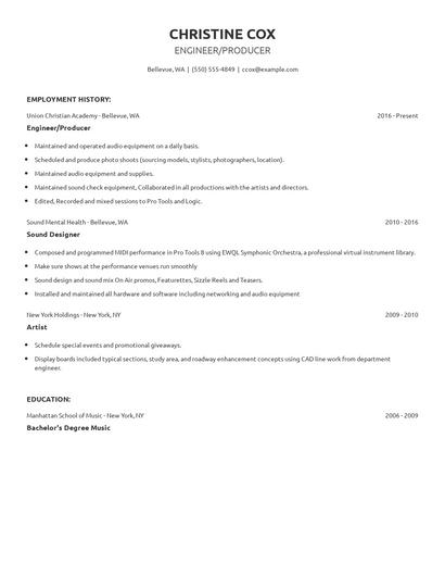 Engineer/Producer Resume