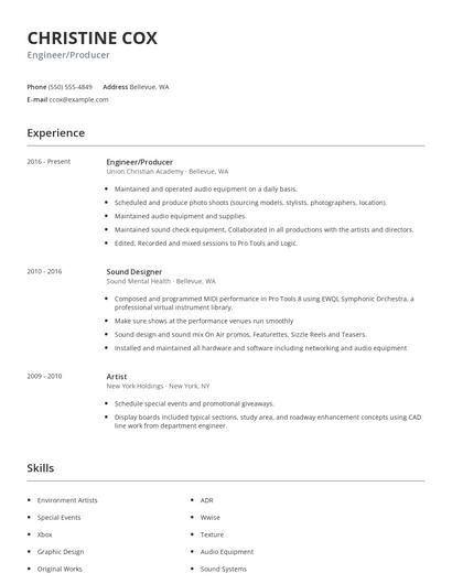 Engineer/Producer Resume