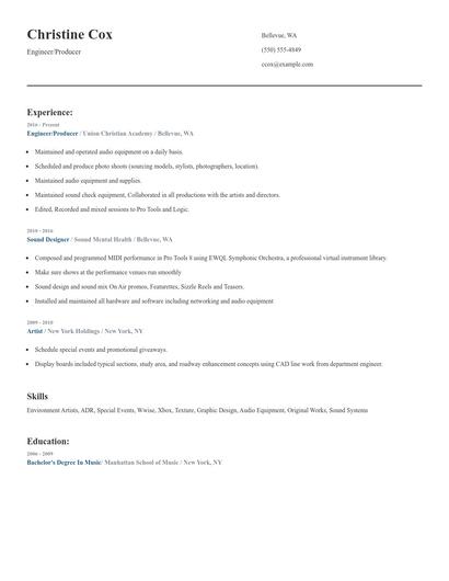 Engineer/Producer Resume