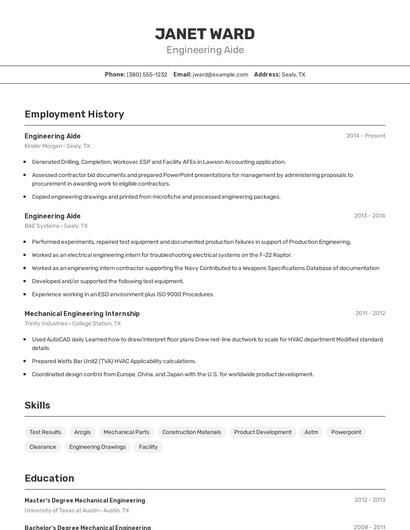 Engineering Aide Resume