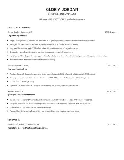 Engineering Analyst Resume