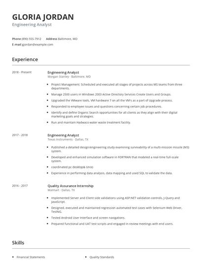 Engineering Analyst Resume