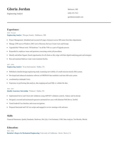 Engineering Analyst Resume