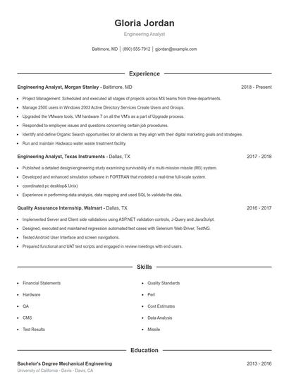 Engineering Analyst Resume