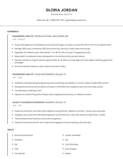 Engineering Analyst Resume