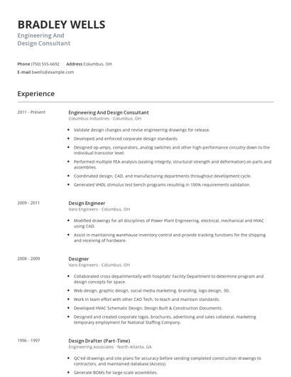 Engineering And Design Consultant Resume