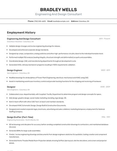 Engineering And Design Consultant Resume