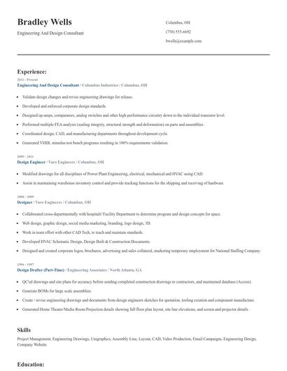Engineering And Design Consultant Resume