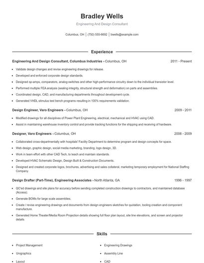 Engineering And Design Consultant Resume