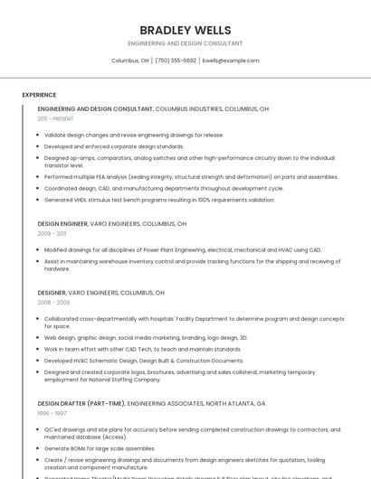 Engineering And Design Consultant Resume