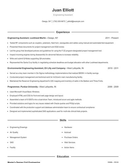 Engineering Assistant Resume