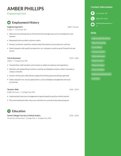 Engineering Clerk Resume