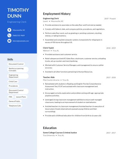 Engineering Clerk Resume