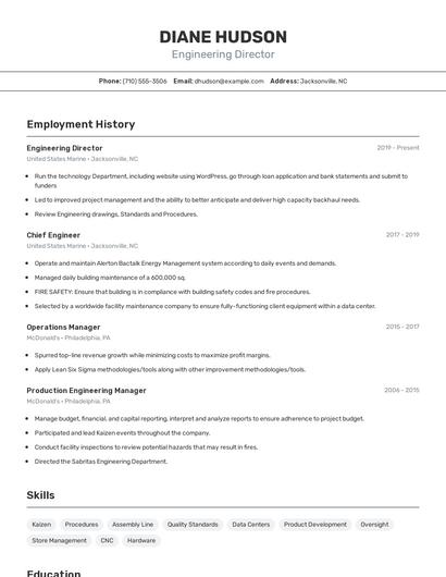 Engineering Director Resume