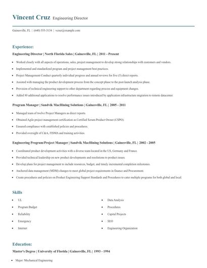 Engineering Director Resume