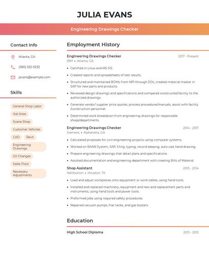 Engineering Drawings Checker Resume