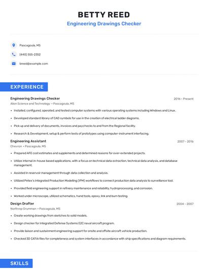 Engineering Drawings Checker Resume