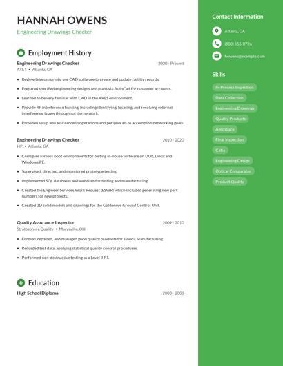 Engineering Drawings Checker Resume