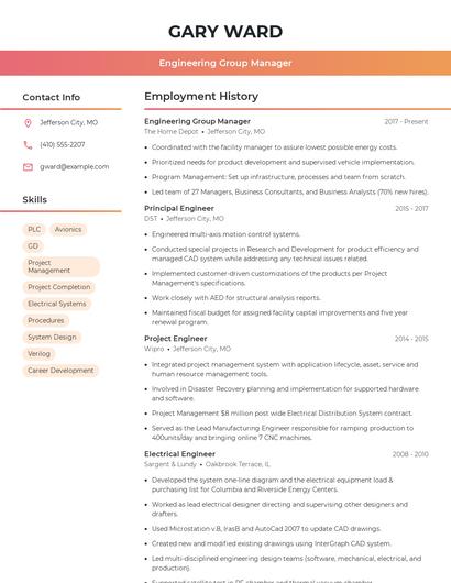 Engineering Group Manager Resume