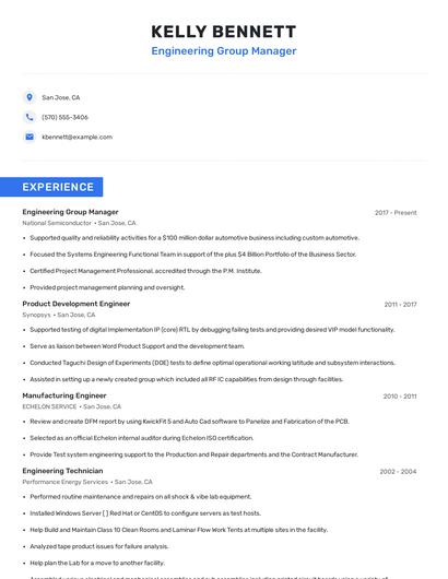 Engineering Group Manager Resume