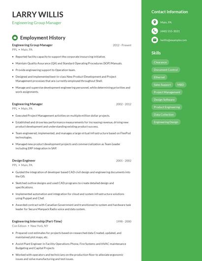 Engineering Group Manager Resume