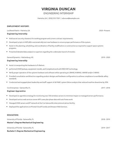 Engineering Internship Resume