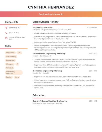 Engineering Internship Resume