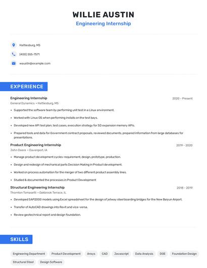 Engineering Internship Resume