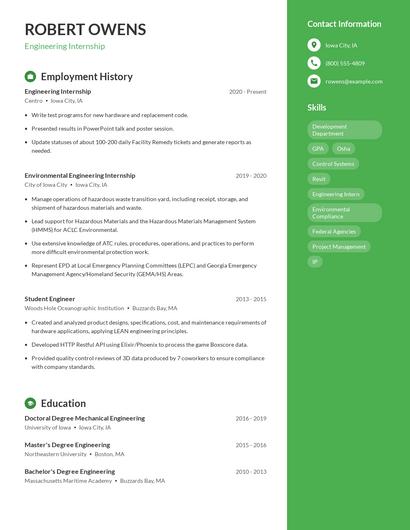 Engineering Internship Resume