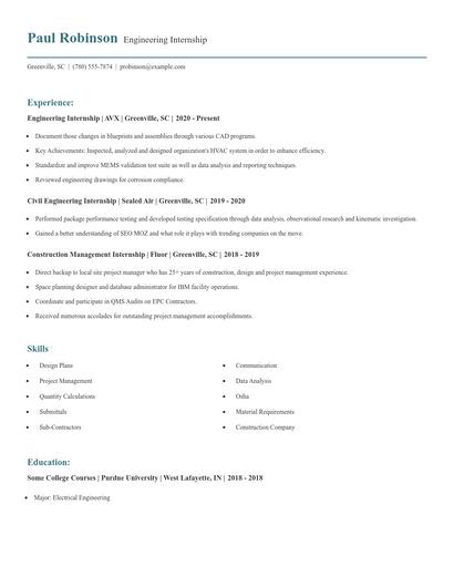 Engineering Internship Resume
