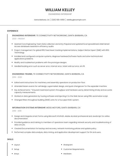 Engineering Internship Resume