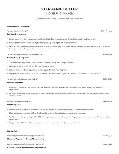 Engineering Manager Resume