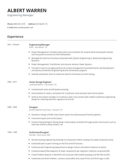 Engineering Manager Resume