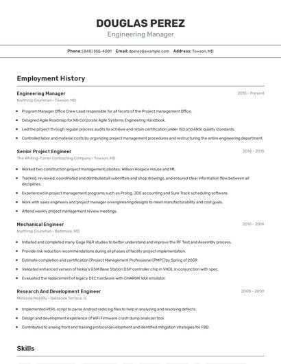 Engineering Manager Resume
