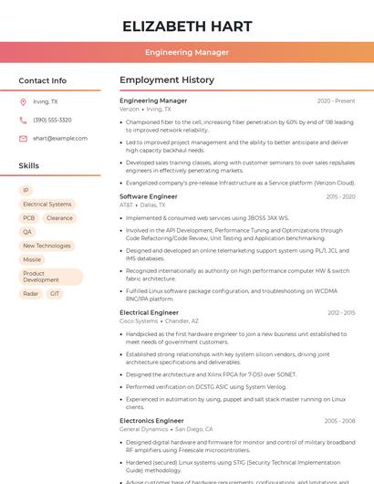Engineering Manager Resume