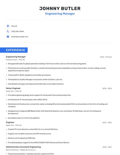 Engineering Manager Resume